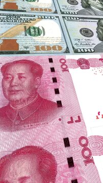Vertical Dollar to Chinese Yuan 100 Money Exchange Background Loop Animation Currency Finance