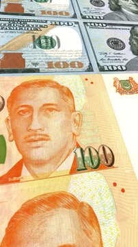 Vertical Dollar to Singapore Dollar 100 Money Exchange Background Loop Animation Currency Finance
