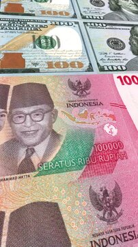 Vertical Dollar to Indonesian Rupiah 100000 Money Exchange Background Loop Animation Currency Finance