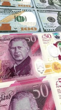Vertical Dollar to British Pound Money Exchange Background Loop Animation Currency Finance
