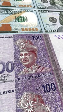 Vertical Dollar to Malaysian Ringgit Money Exchange Background Loop Animation Currency Finance