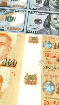 Vertical Dollar and Singapore Dollar 100 Currency Exchange Loop Background Business Finance Motion