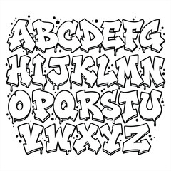 Fototapeta premium Graffiti alphabet letters with drips on a white background illustration.