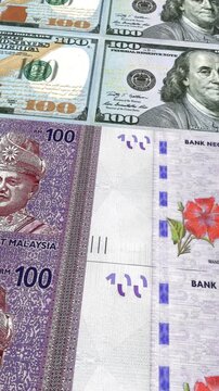 Vertical Dollar and Malaysian Ringgit Currency Exchange Loop Background Business Finance Motion
