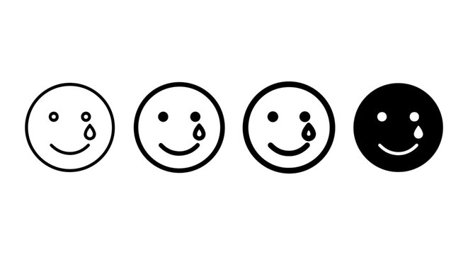 Sad Emoji Icons, Crying Face Vector Set, Emotional Expression Symbols, Black and White