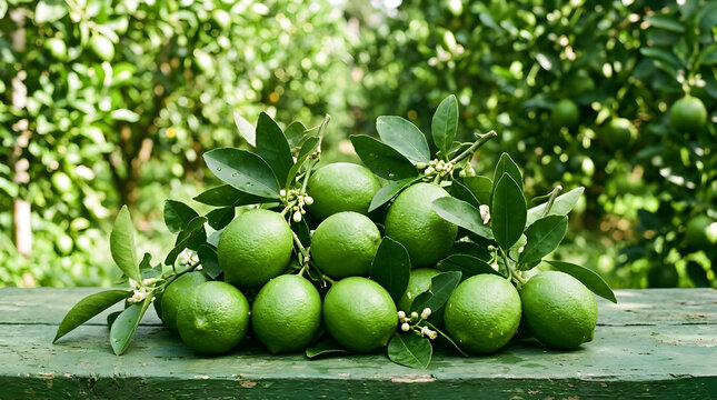 green lemons on a table