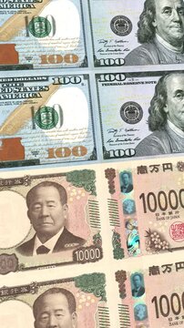 Vertical Dollar to Japanese Yen 10000 Currency Exchange Money Loop Background Finance Animation