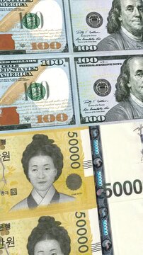 Vertical Dollar to South Korean Won 50000 Currency Exchange Money Loop Background Finance Animation