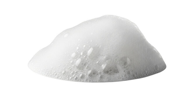 A pile of white soap foam with small bubbles during studio lighting isolated on transparent background