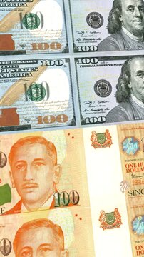 Vertical Dollar to Singapore Dollar 100 Currency Exchange Money Loop Background Finance Animation