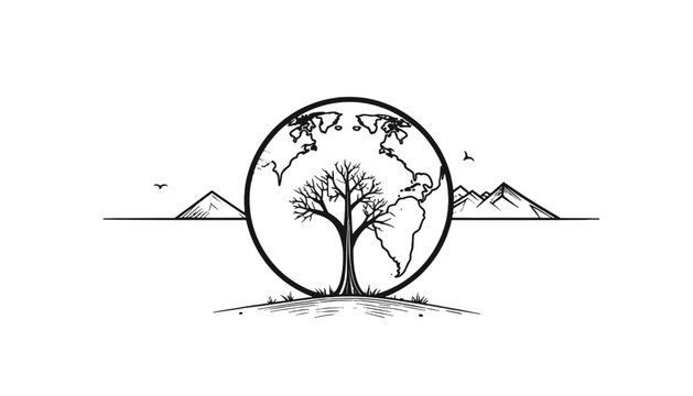 Tree in front of globe landscape.