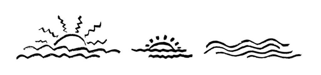 Obraz premium Sea wave crayon icon. Hand drawn water flow