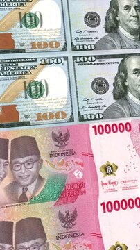 Vertical Dollar to Indonesian Rupiah 100000 Currency Exchange Money Loop Background Finance Animation