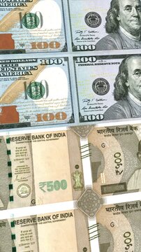Vertical Dollar to Indian Rupee 500 Currency Exchange Money Loop Background Finance Animation