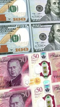 Vertical Dollar to British Pound Currency Exchange Money Loop Background Finance Animation