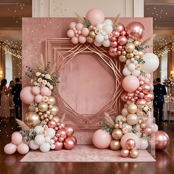 Elegant 'happy birthday' balloon garland backdrop for party decorations
