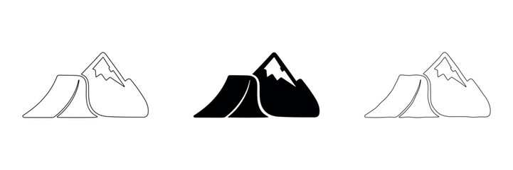 Mountain and tent icons in outline, solid, and hand-drawn styles © Ophelia
