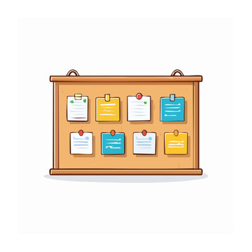 Flat design bulletin board with colorful notes and push pins