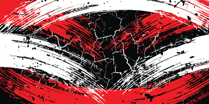 Car sticker wrap abstract banner sporty lines white, red and black grunge color combination brush thunder storm pattern motorsport racing.