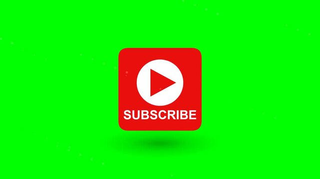 Red Rounded Square Play Button Graphic With Subscribe Text Overlay on Green Screen Background