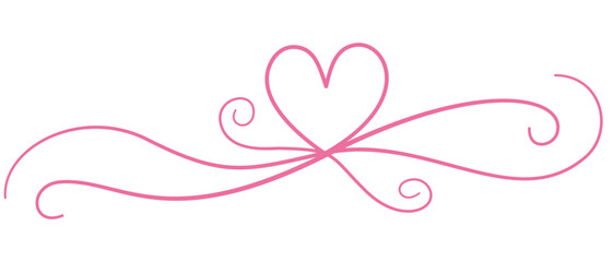 Elegant heart flourish divider vector with decorative swirls in a minimalist line style.Ideal for wedding invitations, Valentine's Day, greeting cards, logos, and romantic designs. © parichat