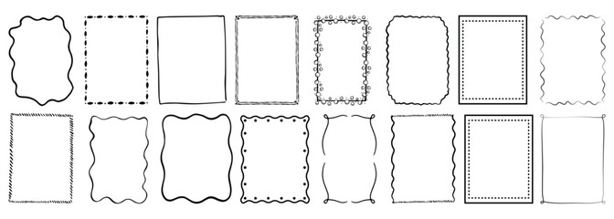  Doodle coastal frame set, hand drawn colorful border collection. Minimal hand drawn square arch and rectangle shapes kit. Elegant retro empty banner, poster, placard, postal stamp. Doodle frame decor © Sheikh Art