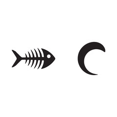 Fototapeta premium Fish skeleton and crescent moon silhouettes on a white background