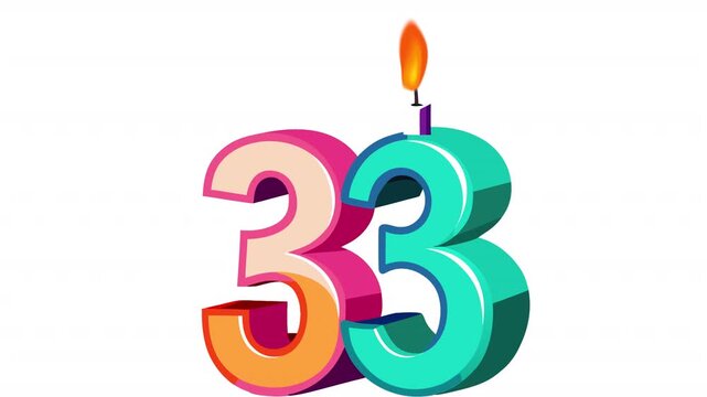 33rd Anniversary Celebration. Anniversary Date Animation, Alpha Channel. Cartoon