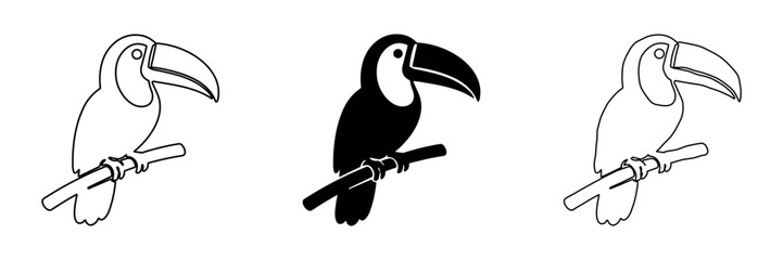 Fototapeta premium Set of three toucan icons in outline, solid, and hand-drawn styles