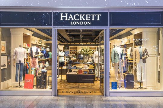 Exterior view of a Hackett London retail clothing store. London, UK, 29 June 2023