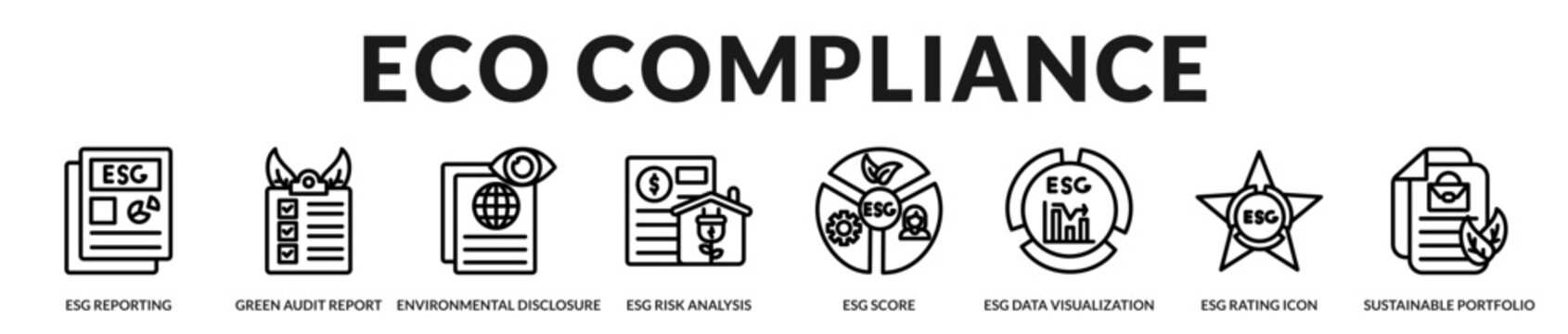ESG compliance collection highlighting sustainability reporting, governance standards, environmental disclosure, and responsible corporate oversight in Lineal Icon Style