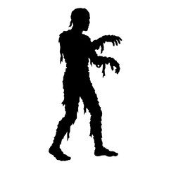 Naklejka premium Zombie, undead creature, monster silhouette, black icon, Halloween symbol isolated on White Background
