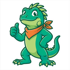 Fototapeta premium Cartoon-Lizard Character Wearing Bandana Thumbs Up Vector Illustration For Friendly Animal Mascot Design