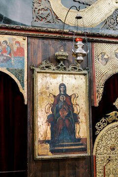 Orthodox Iconostasis and Virgin Mary Icon in Saint Nicholas Church Kotor Montenegro