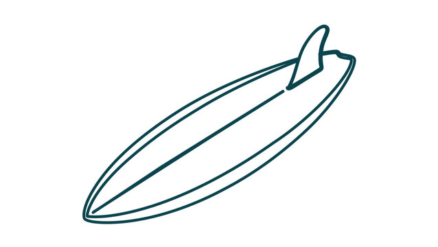 A clean flat vector line icon featuring a minimal surfboard, suitable for tropical resort brochures, surfing events, beach menus, and lifestyle badges.