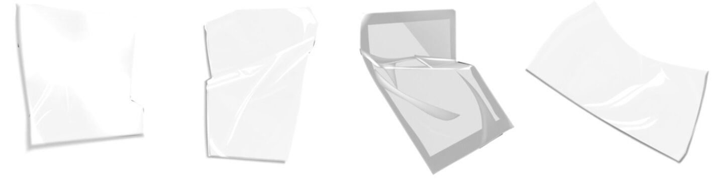 Grey, folded paper sheets, white background, vector icons, paper textures
