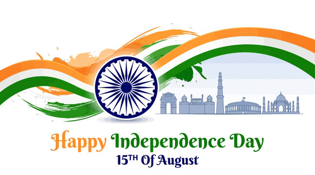 Happy Indian Independence Day Celebrations with Ashok Chakra and Landmarks