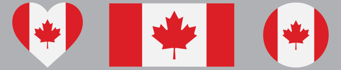 Fototapeta premium Canadian flag in heart rectangle and circle. Canadian flag in heart rectangle and circle for patriotic themes