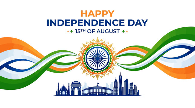 Happy Independence Day India - August 15th - Indian Flag Colors & Landmarks