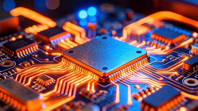 Closeup of illuminated circuit board