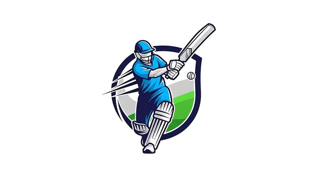 Cricket batsman player swinging bat vector illustration logo design.