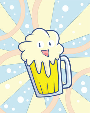 Cute and funny yellow beverage cartoon character with fun expression and background