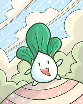 Cute bok coy cartoon character feeling so happy