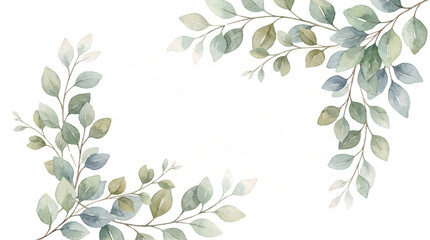 Watercolor eucalyptus leaf frame transparent PNG, botanical wedding invitation border with blank white card © creativestock