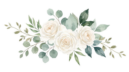 White rose eucalyptus watercolor bouquet transparent PNG floral clipart isolated wedding invitation element © creativestock