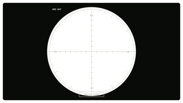 Submarine periscope view overlay with circular mask, bearing ring, mil ticks and depth readout, transparent 4K naval interface
