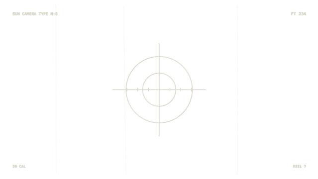 WW2 fighter gun camera overlay with cross reticle rings, footage counter and reel markings, transparent 4K historical interface