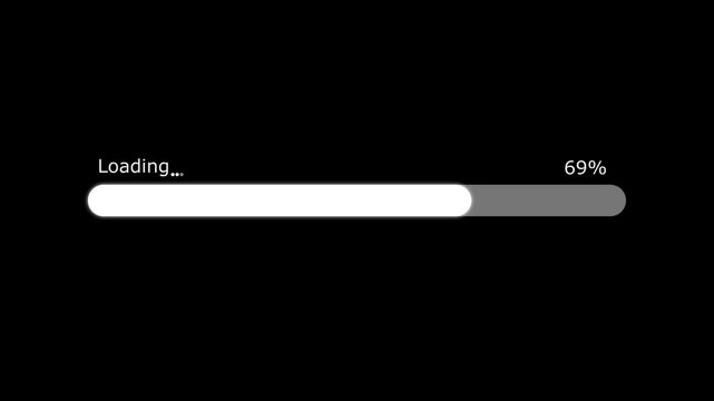 simple white loading bar 0 to 100% animation raw video in dark background