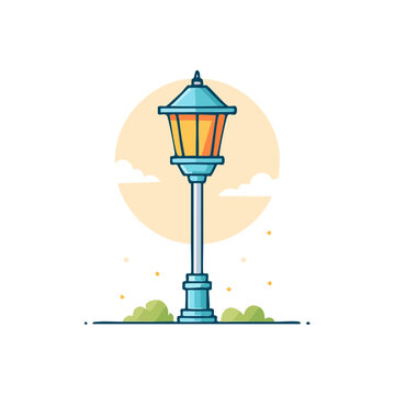Flat illustration of a glowing street lamp