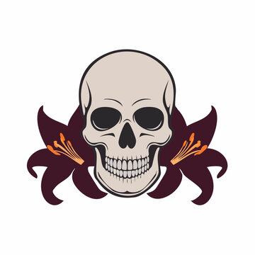 Skull and Dark Lily Flowers Illustration